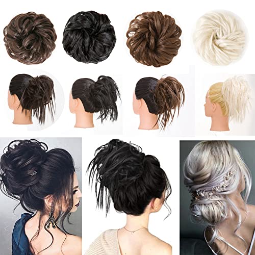 Medium Brown Messy Bun Hair Piece 2PCS Tousled Updo Hair Buns Hair Piece for Women Messy Curly Hair Bun Scrunchie Extens
