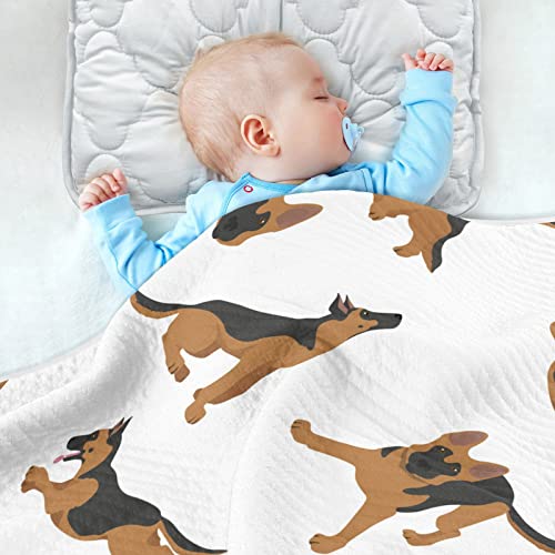 Image of Swaddle Blanket German Shepherd Dogs Running Cotton Blanket for Infants, Receiving Blanket, Lightweight Soft Swaddling Blanket for Crib, Stroller, Nursery Blankets, 30X40 in