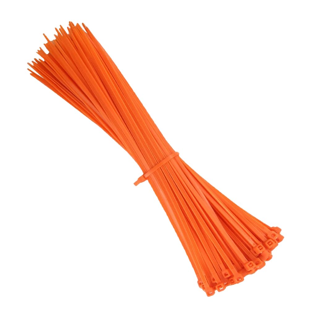 KafTon Confezione da 100 fascette stringicavo arancioni, in nylon UL, perfette per PC, per legare la bicicletta, fai da te, casa, orto, ufficio, (200 mm x 4,8 mm), arancione