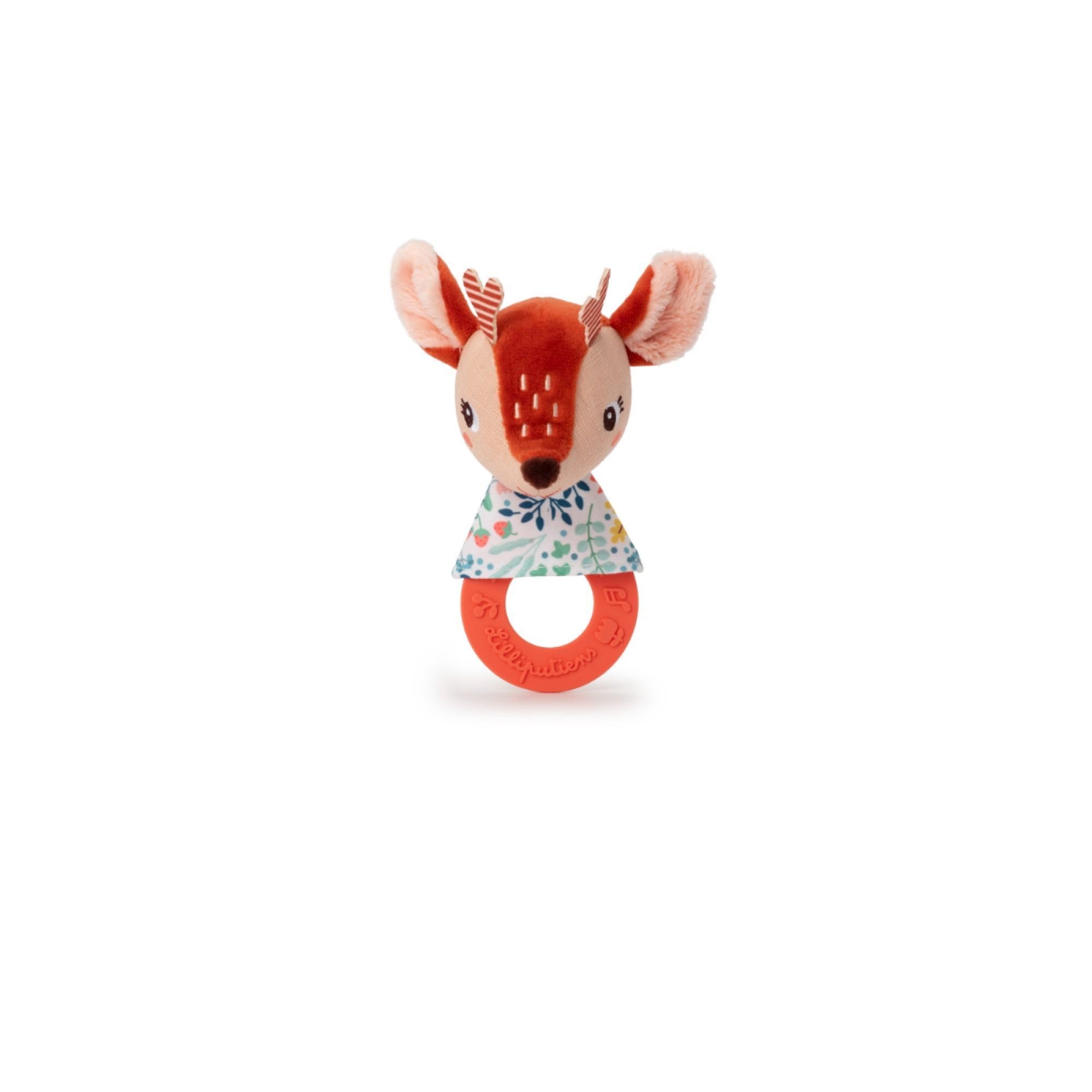 LILLIPUTIENS, Teething Rattle Stella the Fawn, Sensory Toy for Babies with Teething Ring Paper Sound, and Bell