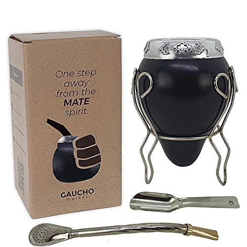 Mate Gourd silberner Ständer + Strohbombilla Cover