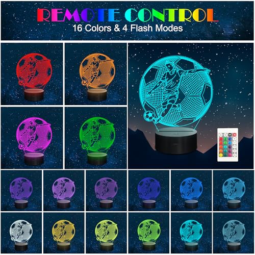 Anywin Boys Football Gift: 3D Illusion Soccer Night Light with Remote, 16 Color Changing for Kids' Bedroom Decor - Image 2