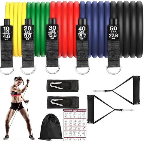 Image of Anva Resistance Exercise Bands with Door Anchor, Handles, Waterproof Carry Bag, Legs Ankle Straps for Resistance Training, Physical Therapy, Home Workouts, Resistance Band