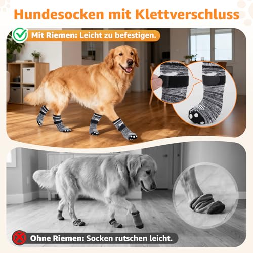 PICK FOR LIFE Hundesocken Anti Rutsch mit Verstellbaren Riemen - Doppelseitiges Silikon-Design für Pfotenschutz, verhindert Lecken & Kratzer an Möbeln, Hunde Socken für Hartholzböden