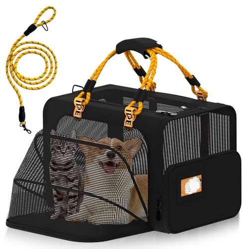 PAWZIDEA Expandable Large Pet Carrier, 24"X16"X16" Cat Carrier for 2 Cats, Collapsible Dog Travel Crate for Small Medium Dog Up 55lbs, Soft-Sided Secu
