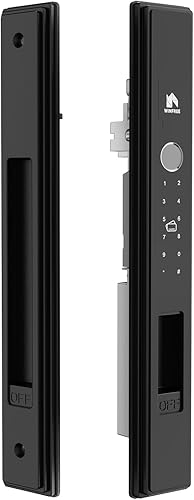 WINFREE Cerradura inteligente para puertas correderas y ventanas  Entrada 5 en 1 huella digital, contraseña, tarjeta, llave, aplicación  Batería