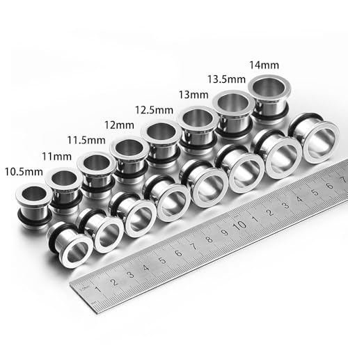 Casvort 22 PCS/16 PCS Hypoallergenic 18G-1'' Comfy Dead Stretching Plugs in 0.5mm Increments Saddle Plugs with Rubber Rings 316 Surgical Stainless Steel Crazy Ear Gauges Body Piercing Jewelry3