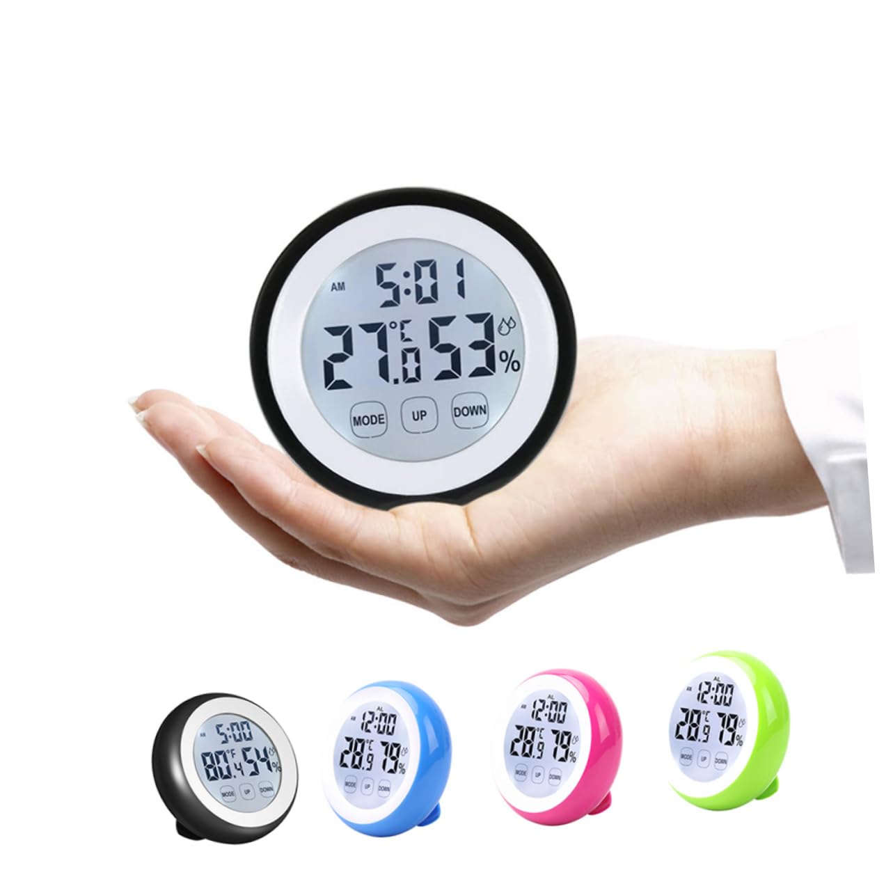 Mikikit High Precision Touch Screen Thermometer with Large LCD Display Indoor Temperature and Humidity Celsius Fahrenheit Options Clock Alarm Function Wall Mountable Design