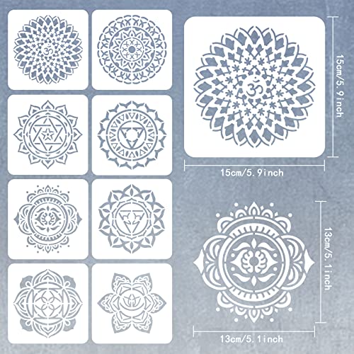 FINGERINSPIRE 8PCS Chakra Symbol Stencil 15x15cm Plastic PET Mandala Flower Stencil Reusable Yoga Meditation Floral Craft Template for DIY Scrapbook Tiles - Image 2