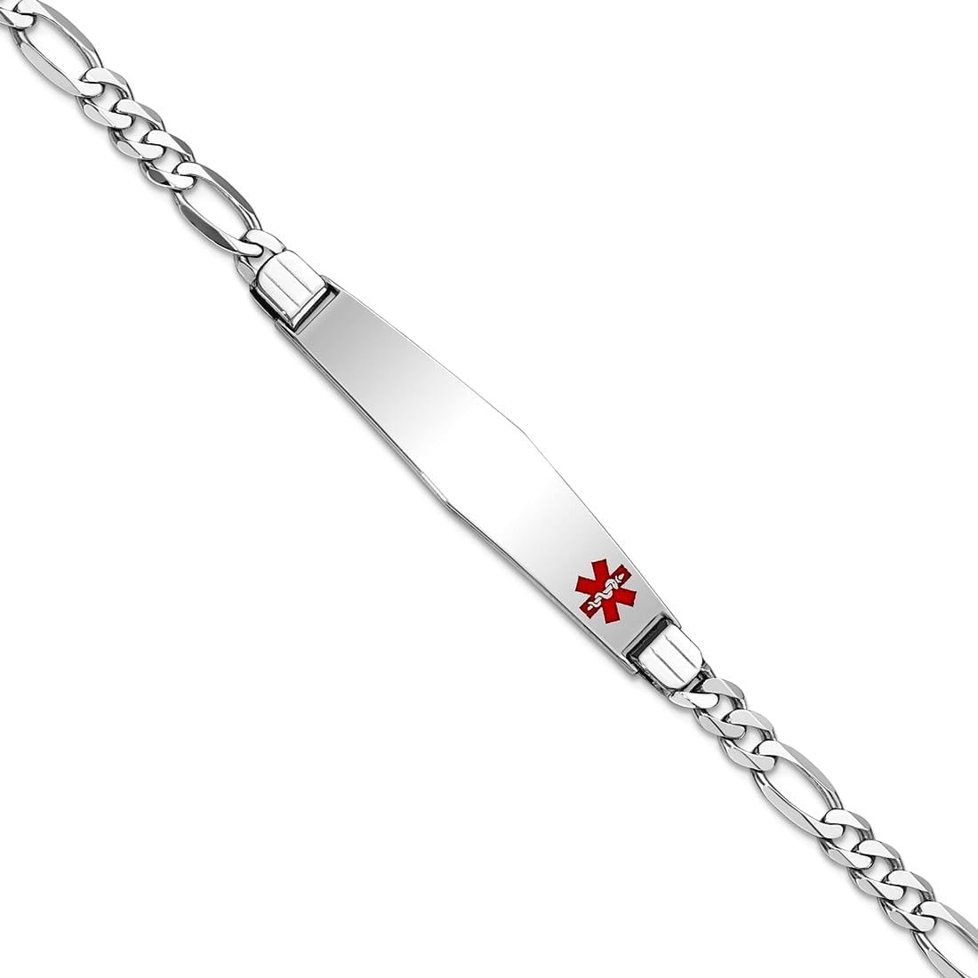 JewelryWeb 8.5mm 14k White Gold Medical Soft Diamond Shape Red Enamel Figaro Link ID Bracelet Identification Bracelet for Women