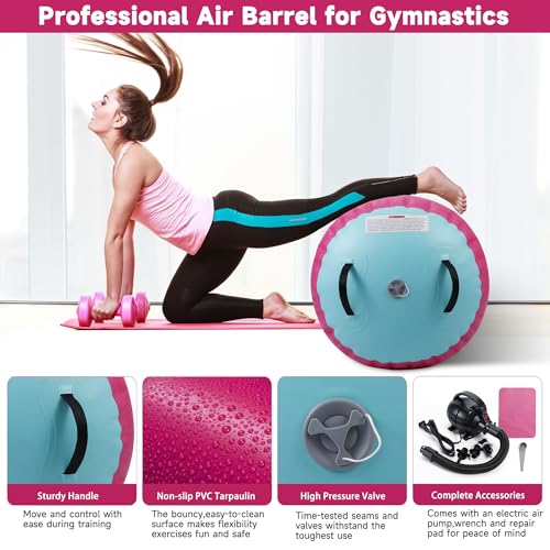 Image of Air Barrel - Air Roller Gymnastics Barrel for Back Handspring Trainer, Air Tumble Mat with Pump for Gym Training /Yoga Balance Exercise /Cheerleading /Home and Outdoor Use