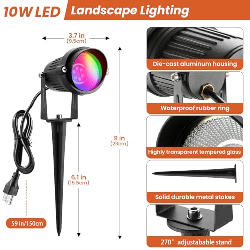 Image of Christmas Decorative RGB 12W Landscape Lights with Remote Control - Waterproof for Yard, Garden Path (4Pack)