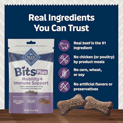 Blue Buffalo Blue Bits Plus Mobility and Immune Support Soft Dog Treats, Beef, 3.5-oz. Bag (Pack of 2) - image 6