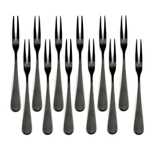 BRIIEC 18/0 Flatware Black Titanium Coated Stainless Steel Fruit Fork Tea Fork Cake Fork Set Of 12