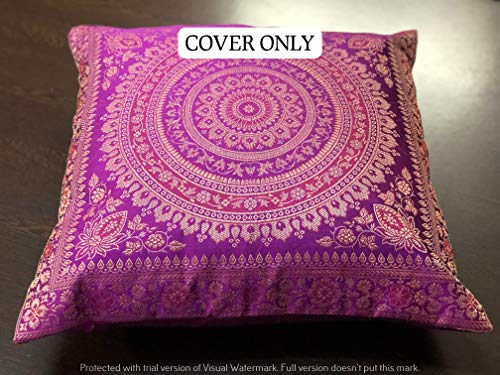 GANESHAM HANDICRAFTS Funda de cojín con diseño de mandala vintage de Ganesham, hecha a mano en la India, hecha a mano con brocado de banarsi