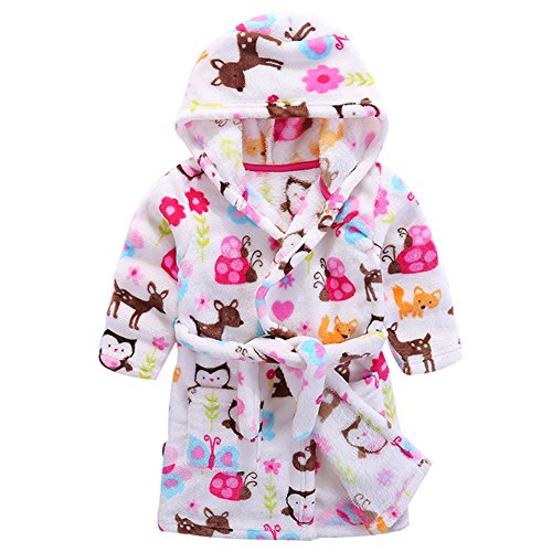 Baby Boy Girl Plush Bathrobe Infant Hooded Robe Tower Owl 110