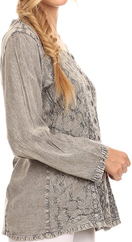 Image of Sakkas Fedella Deep Scoop Neck Long Sleeve Blouse Top with Adjustable Back Straps