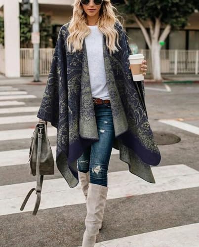 Image of Bestshe Women's Boho Open Front Poncho Plaid Shawl Wrap Cape | Tassel Cardigan Sweater, Cozy Layering, Fall Winter Clothes for Women