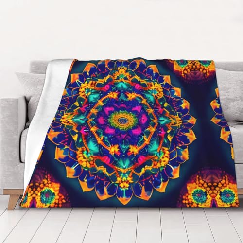 Couverture mandala super douce 150x200 cm lavable pour lit et canapé