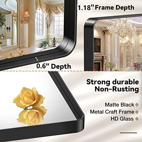 Brightify Black Mirror For Bathroom, 40X30 Bathroom Mirrors For Wall, Black Metal Frame, Aluminum Alloy Rectangular Bathroom Mirrors For Vanity, Over Sink, Farmhouse Mirror. (Horizontal/Vertical) #TOP6