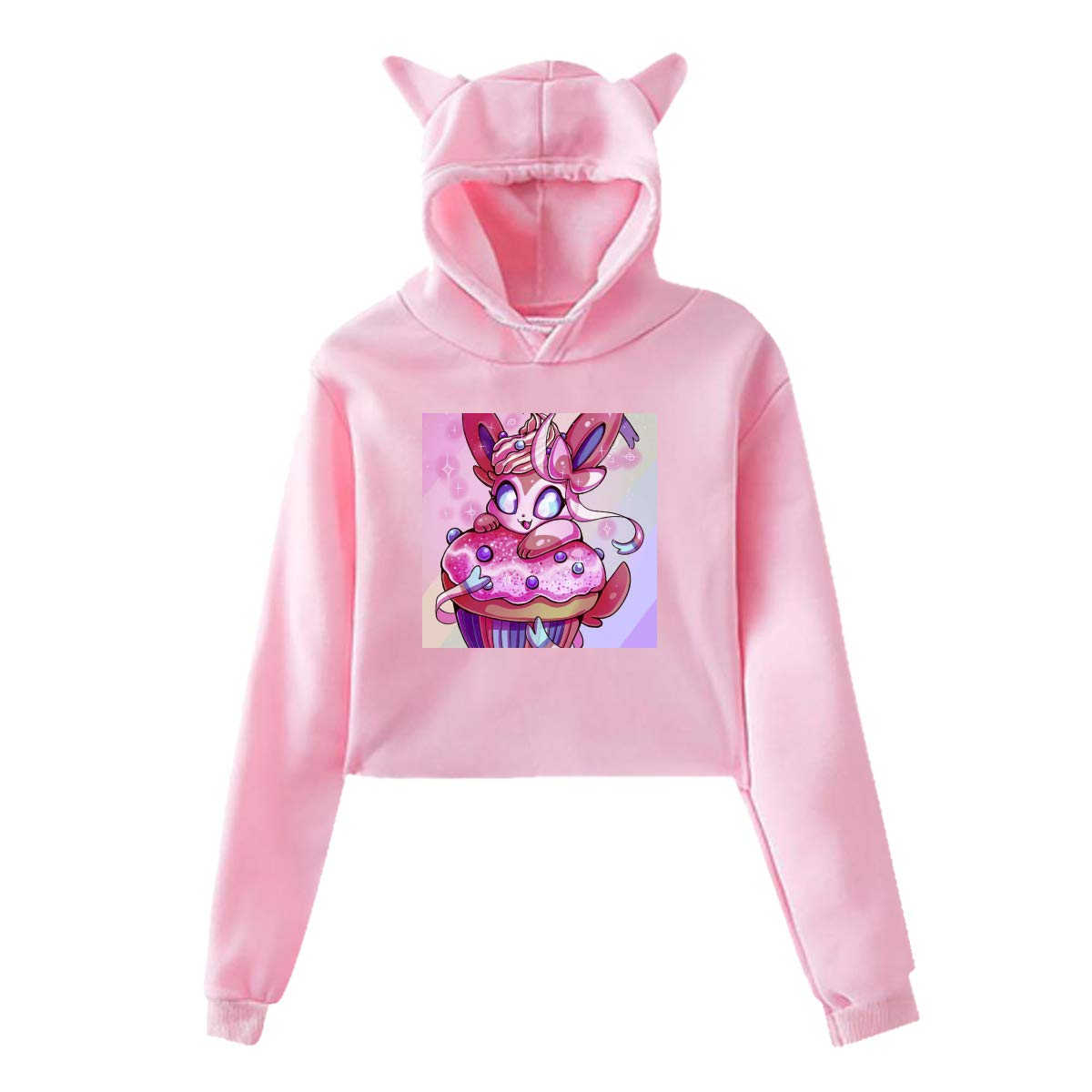 Girls Extremely Cute Sylveon Cat Ear Pullover Hoodie Sweater Long