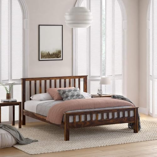 Wooden Queen Size Bed Without Storage | Double Bed Cot with Premi...