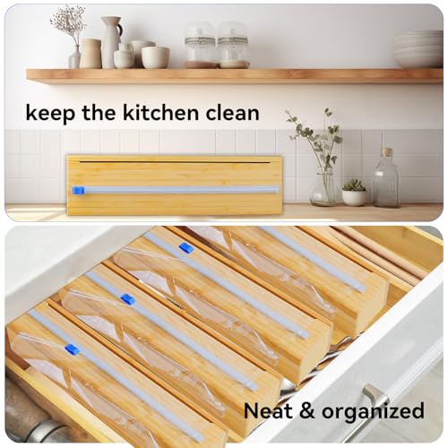 Uncle Jack Plastic Wrap Dispenser With Slide Cutter, Fit 13\'\' Rolls, Bamboo Aluminum Foil Dispenser with Cutter for Wax Paper, Saran Wrap