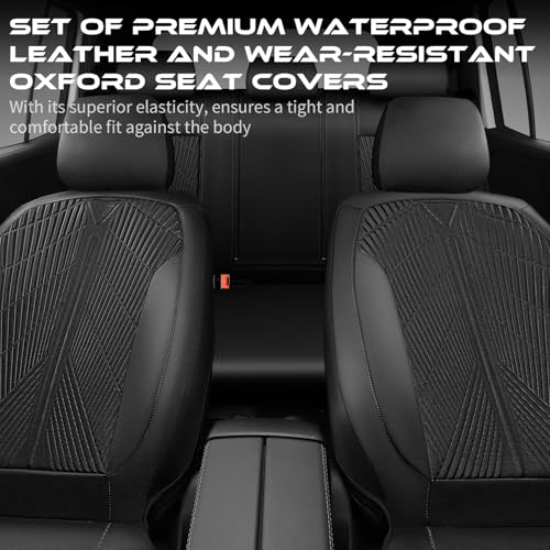 Image of CAR PASS Oxford Leather Car Seat Covers Full Set,All-Weather Non-Slip Durable, Universal Fit for SUVs Sedans Trucks Vans Automotive,Armrest Airbag Compatible,Emboss 5 Black