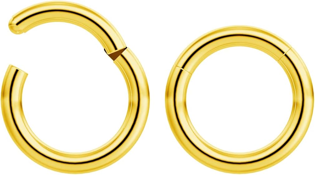 Bling Piercing 2pc 16mm Hinged Clicker Captive Bead Ring Gold 8mm Helix Earring Nose Hoop Rook Cartilage Tragus Lip Septum Forward Eyebrow Ear Lobe Nostril Rings Seamless Surgical Steel