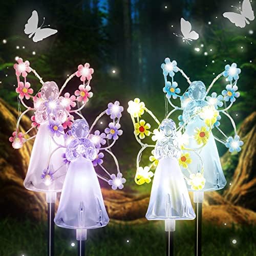 4PCS Waterproof Solar Angel Lights, Outdoor Solar Garden Angel Stake Lights Figurine Lights, Solar Powered Decorative Light for Garden Yard Patio, Cemetery Grave Decorations