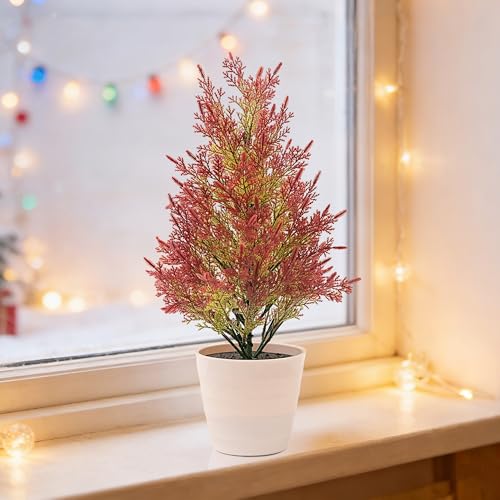 Image of Artificial Cedar Tree Lamp, Color Changing LED Light with White Pot, Battery Powered for Bedroom Wedding Christmas, Gifts for Women Mom Grandma Girlfriend on Birthday Christmas Valentines Mothers Day