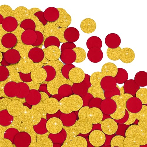 Image of 300Pcs Glitter Gold and Red Table confetti,Paper Circle Dots Confetti for Birthday Party Halloween Bachelorette Wedding Baby Shower Graduation Decorations