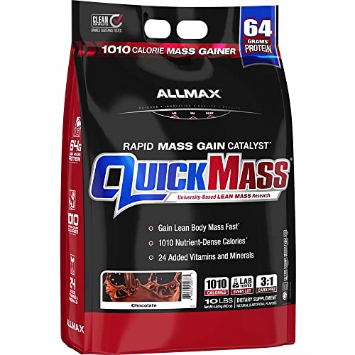 ALLMAX QUICKMASS, Chocolate - 10 lb - Rapid Mass Gain Catalyst - Up to 64 Grams of Protein Per Serving - 3:1 Carb to Protein Ratio - Zero Trans Fat - Up to 70 Servings