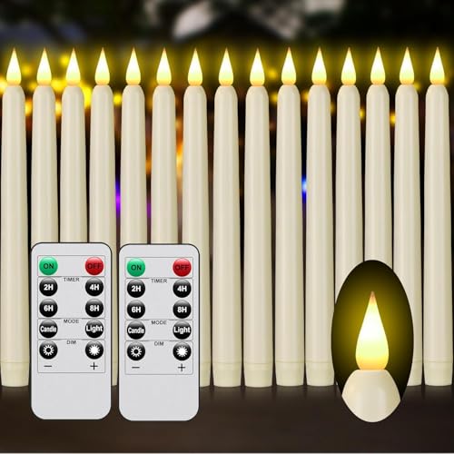 Image of flameless Ivory Taper Candles with Remote Control Timer, 15Pack 9.6-inch