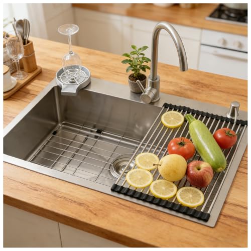 Fregadero Cocina 80x50cm, Fregadero de Cocina Acero Inoxidable 304, Multifuncional Fregadero Cocina Grande 1 Seno, con Grifo, Filtro de Drenaje, Rejilla de Fondo, Sifón y Descarga (kitchen sink)