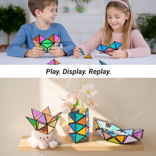 TOSY Magnet Pyramid - 1 Fidget Cube Transforms into 1 Billion Shapes, 243 Rare Earth Magnets, Glowing, Holographic Design, Spinner Accessory, Gift for Christmas Birthday (Set of 1 Stone 1 Glow) - Image 6