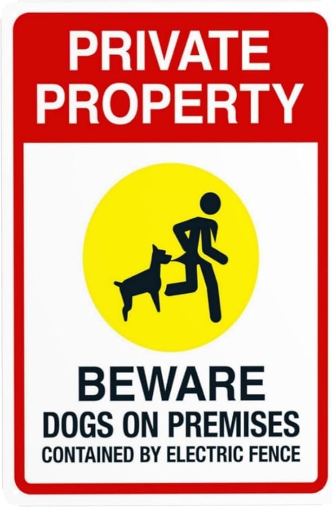 Private Property Beware Dogs On Premises Contained By Electric Fence Warning Sign Beware Of Dog Security Metal Signs For Business Home Street Wall Safety Caution Decor Gift For Women Men 8x12 Inch