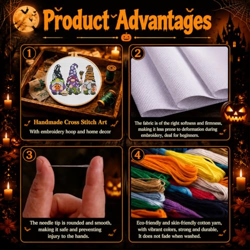 Image of VIGEGU Gnome Stamped Cross Stitch Kits for Adults Beginners with Hoop Frame