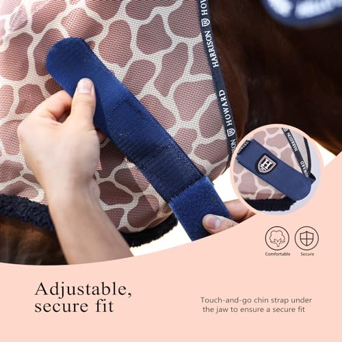 Harrison Howard All Round Mesh Horse Fly Mask UV Protective with Fleece Padded Edging and Fun Prints Forelock Opening Design Mask for Horse Giraffe Large