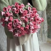 Crochet Flower Bouquet Blanket, DIY Knitting Kit Cotton Handmade Rose Throw Gift for Mothers Day Valentines Day Wedding GiftsDouble Pink Lily of The Valley
