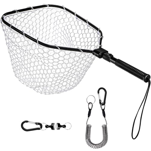 DEAYOU Fly Fishing Landing Net, Soft Rubber Mesh Bass Trout Net with Collapsible Handle and Magnetic Release, Folding Catch and Release Net for Freshwater, Fly Fishing Gear Accessories