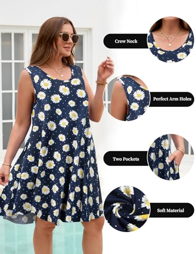 Image of JollieLovin Women Plus Size Curvy Summer Tank Sun Dresses Sleeveless Causal T-Shirt Dress Beach Swing Cover up(L-5X)