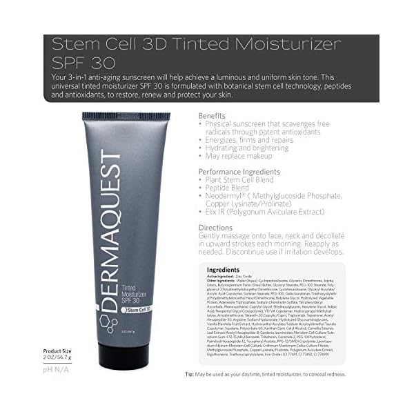 DermaQuest Stem Cell 3D Anti-aging Tinted Moisturizer SPF 30 - Facial Moisturizer Sunscreen with Botanical Stem Cells, Peptides and Antioxidants - Broad Spectrum Protection (2oz)