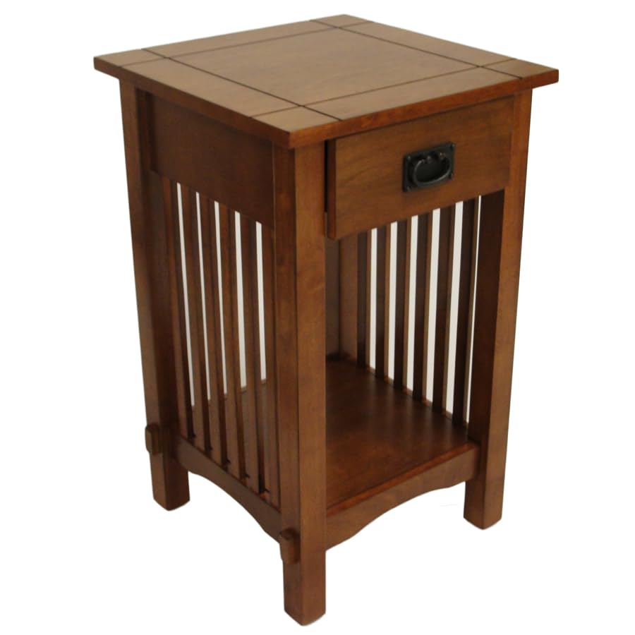 Legacy Decor Mission Style Telephone Stand End Table in Antique Oak Finish with Drawer