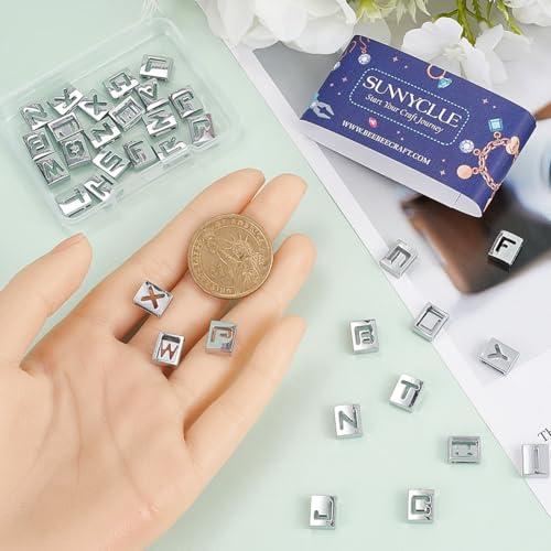 SUNNYCLUE 1 Box 52Pcs 26 Styles Silver Letter Bead Charms Alloy Alphabet Beads Bulk Metal Hollow Connector Letters Big Hole Alphabets A-Z Loose Spacer Beads for jewellery Making DIY Necklace Bracelet - Image 3