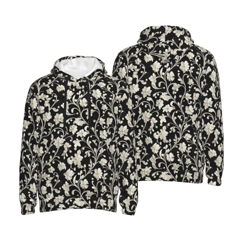 Hoodies For Men - White Flowers Print Long Sleeve Casual Men'S Hoodies & Sweatshirts Pullover With Pocket4