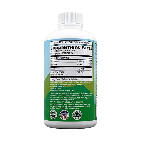 Ultra High Purity Trace Minerals Liquid Drops for Water. Ionic Plant Based Fulvic Trace Mineral Drop Supplement + Magnesium. Replenishes Natural Minerals, Electrolytes + Optimal pH Levels