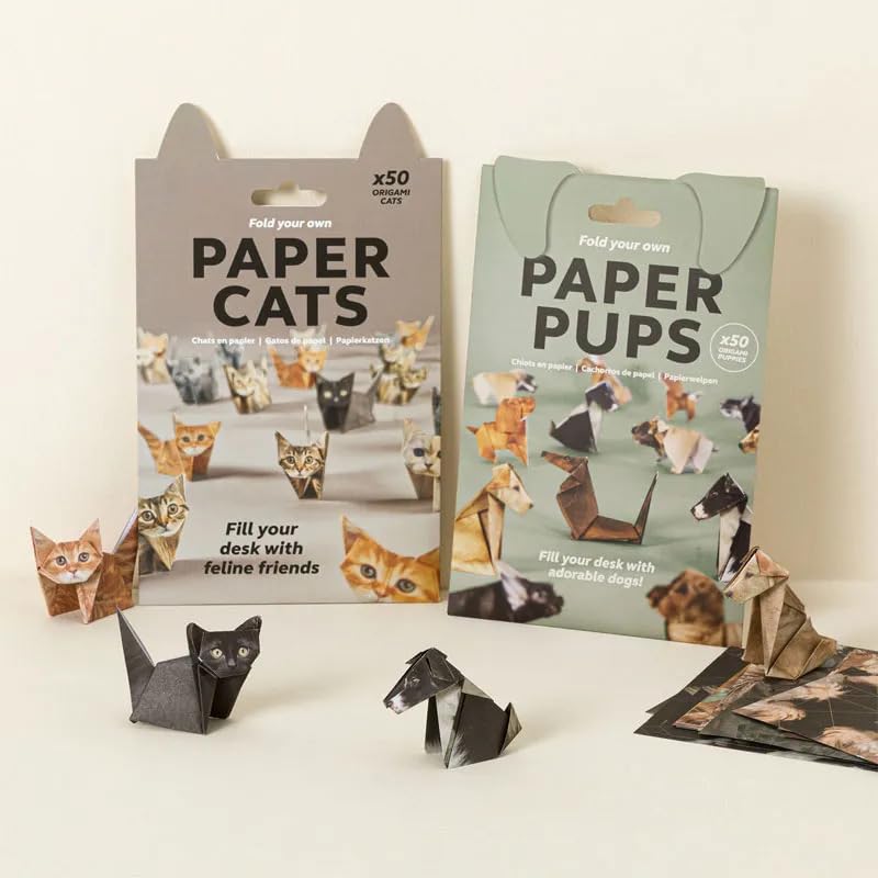 Weploda DIY Paper for Cat/Dog Origami, 3D Origami Paper Kit Cats Diy, Fun 3D Paper Cat/Dog Model Origami Kit, Funny Craft Activity For Adults Kids, Diy Animal Desk Decor (Cat+Dog)