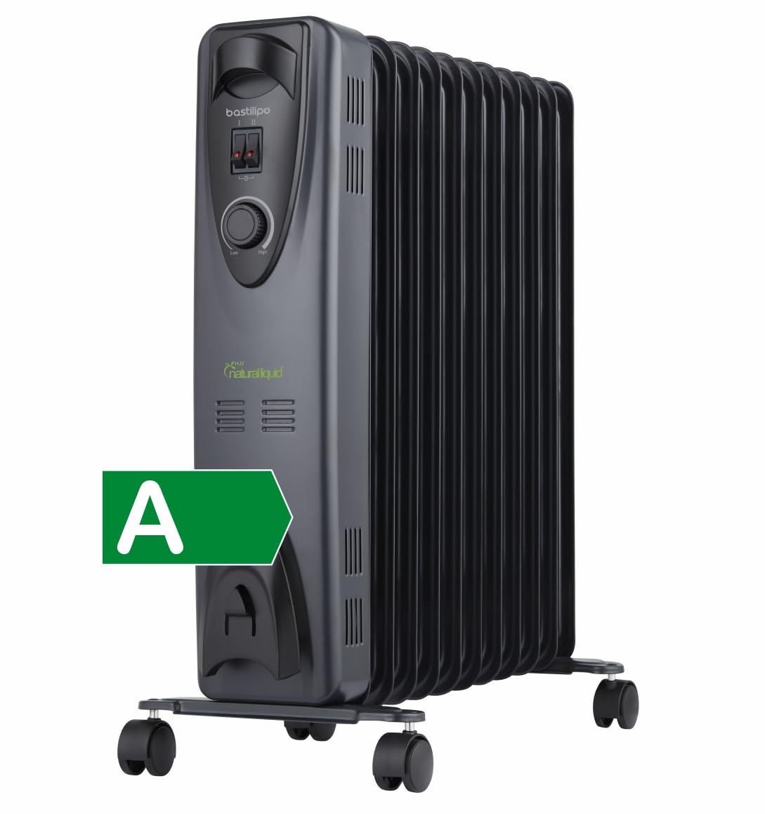 Bastilipo - RC-ECOFLUID-11 - Radiatore ecologico compatto con H2O naturale liquid, extra basso consumo, 2000 W, 0,9 kw/h, 11 elementi, c/termostato, colore nero.