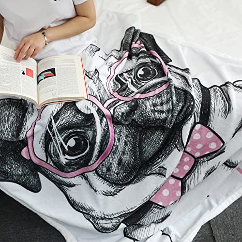 Zevrez Z001 Cute Pug Blanket Kids Throw Blankets With Glasses Pug Gifts For Boys Girls Adults Pug Lovers Soft Fluffy Flannel Fleece Blanket For Bed Couch thumb #6